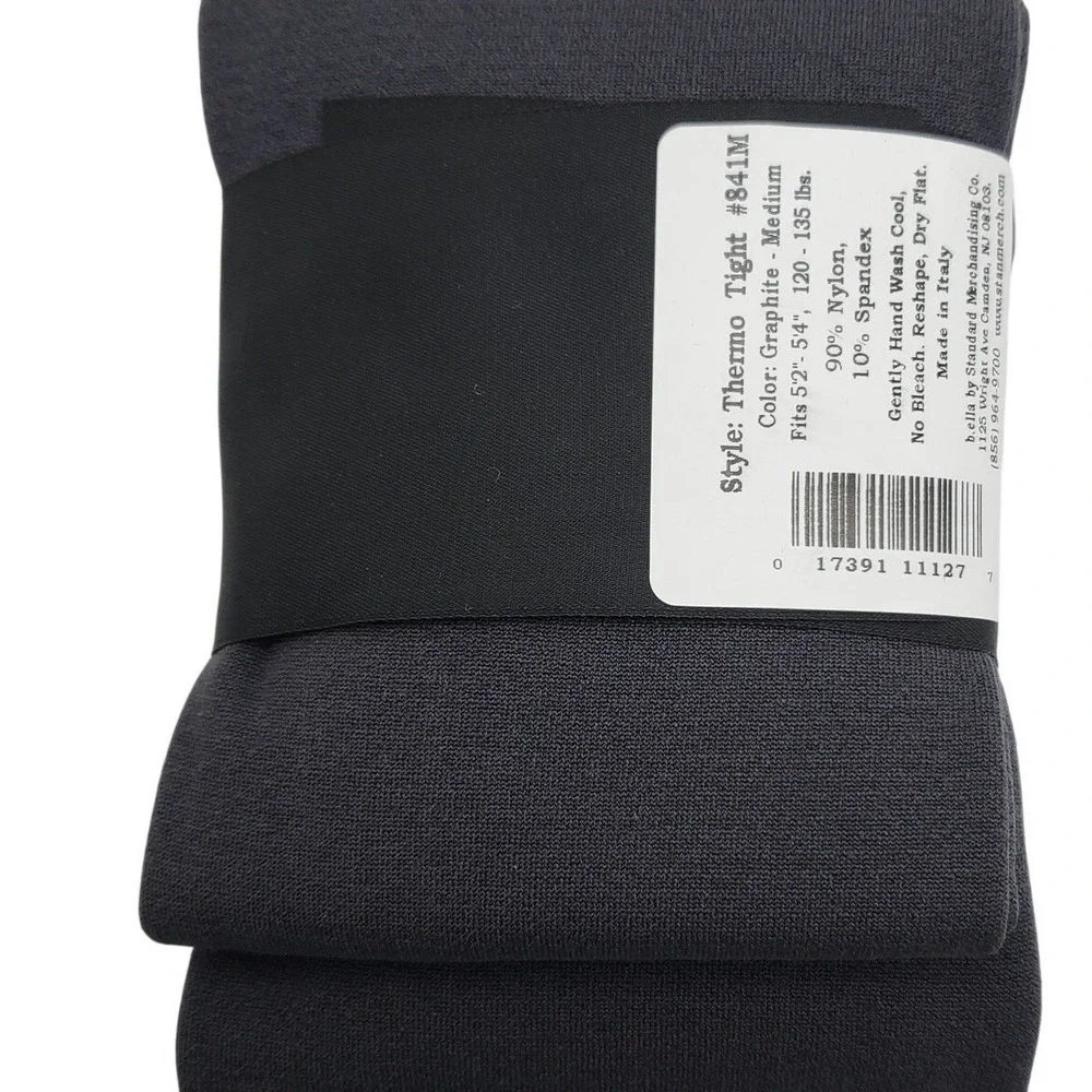 Gray Fleece Lined Tights MEDIUM Graphite B.ella Thermo Opaque Footed Warm Cozy M